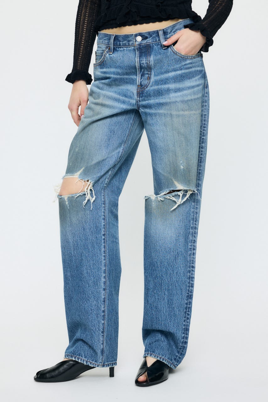 MIDRISE DAMAGED SLIM ストレート BLU 1