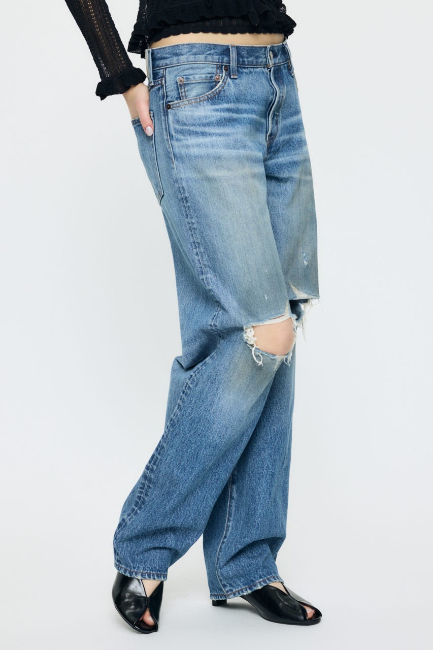 MIDRISE DAMAGED SLIM ストレート BLU 1
