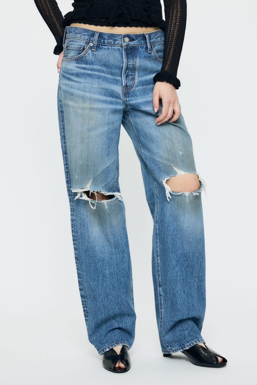 MIDRISE DAMAGED SLIM ストレート BLU 1
