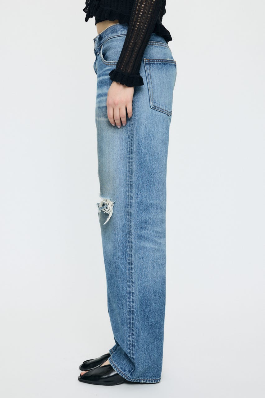 MIDRISE DAMAGED SLIM ストレート BLU 1