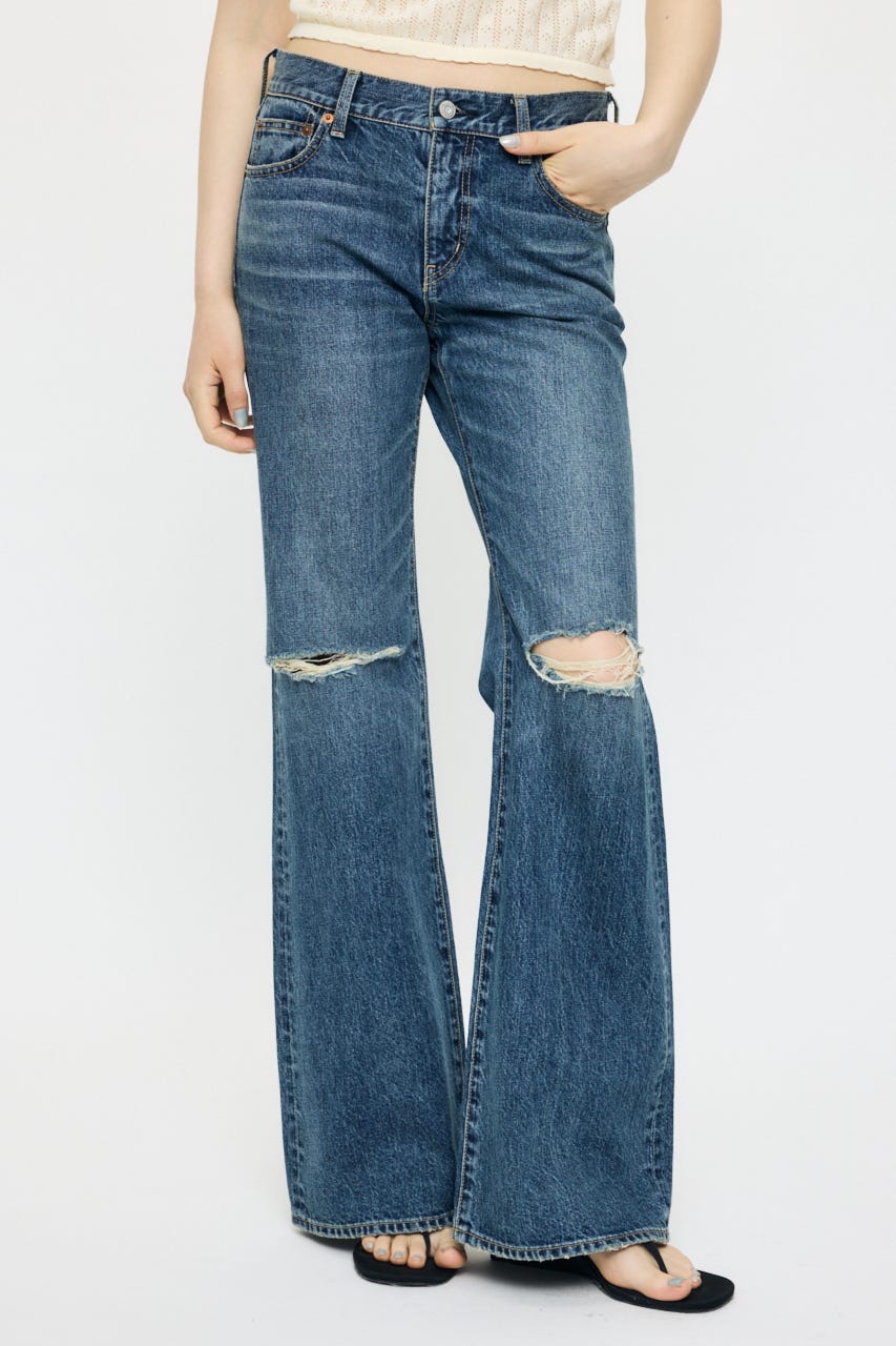 LOW SLUNG RIPPED フレア BLU 1