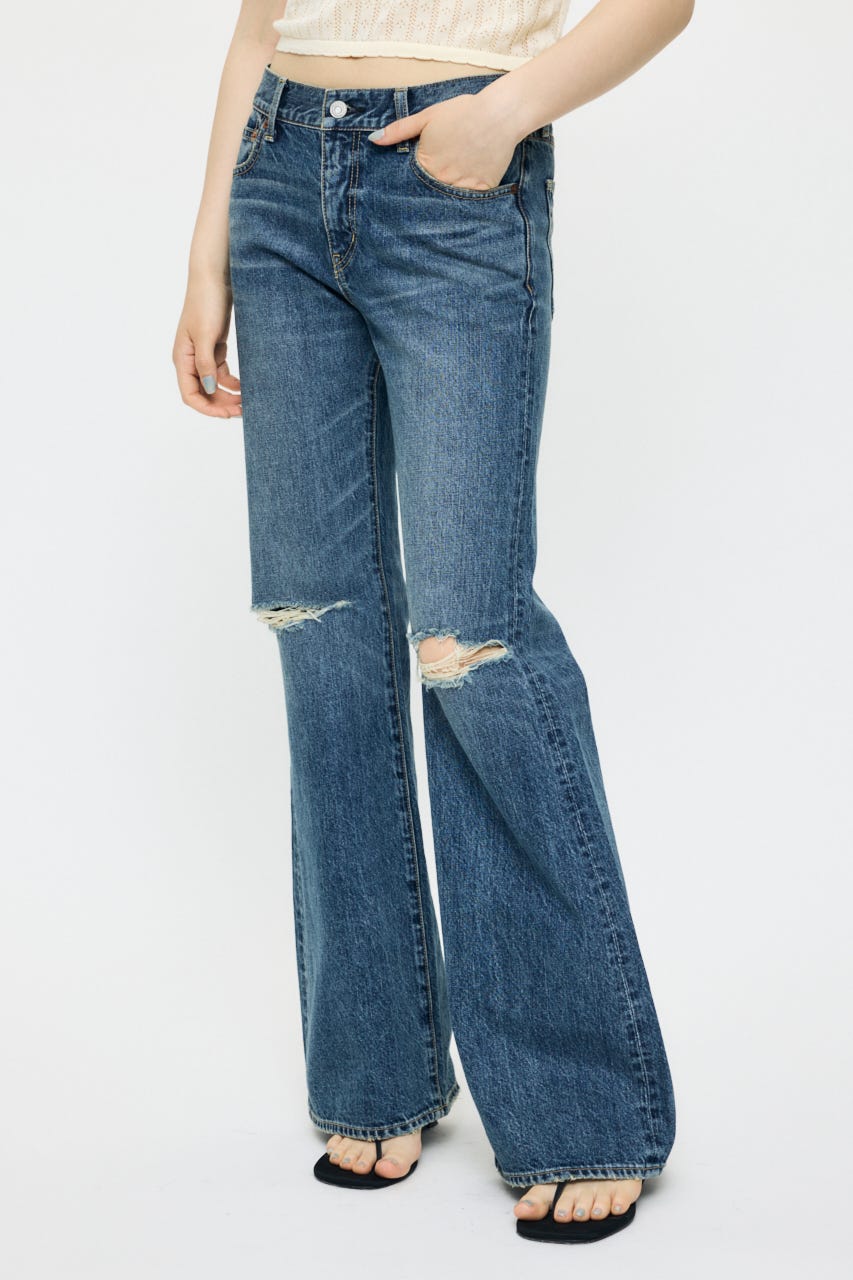 LOW SLUNG RIPPED フレア BLU 1
