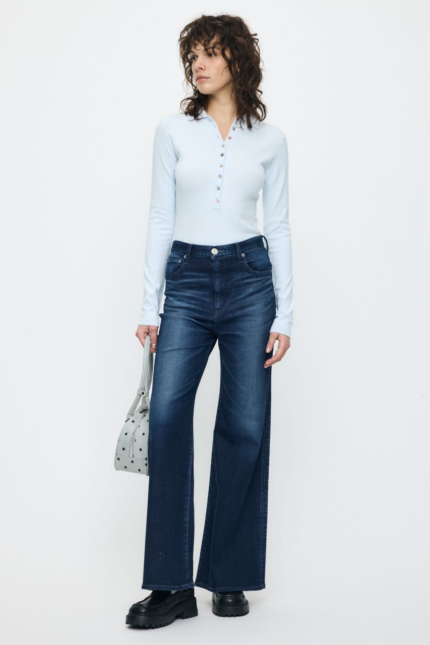 WITH COLLAR KNIT ボディースーツ L/BLU FREE