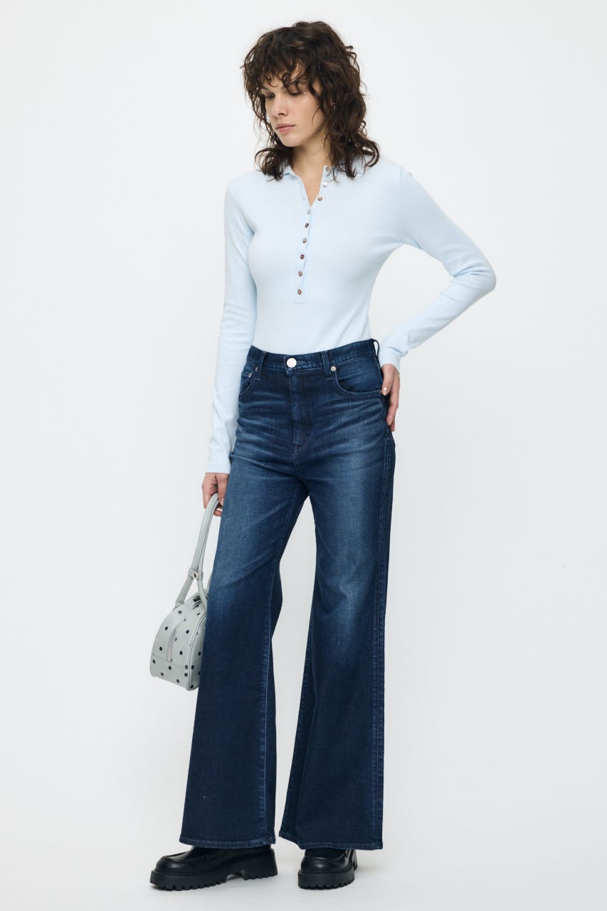 WITH COLLAR KNIT ボディースーツ L/BLU FREE