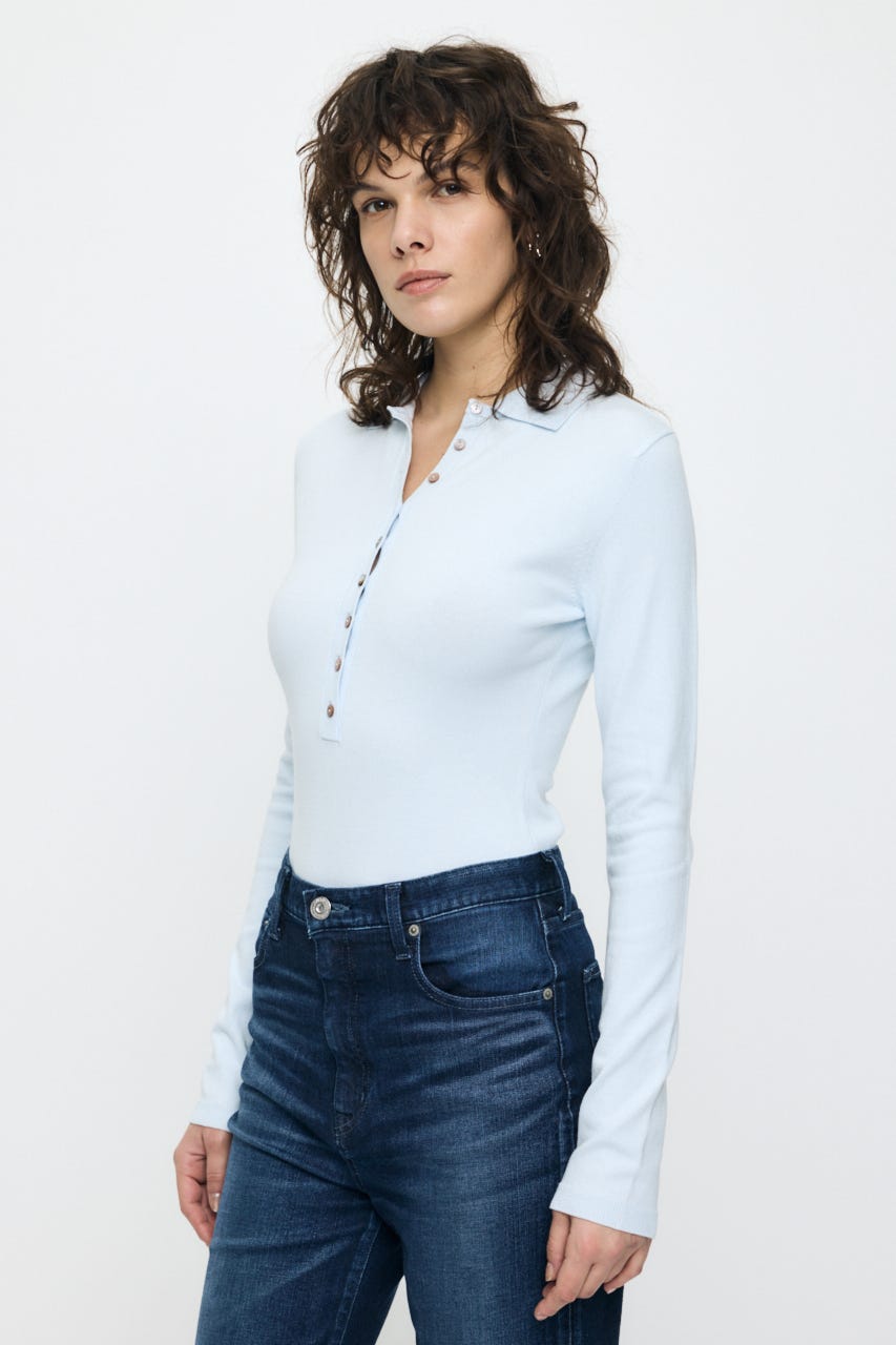 WITH COLLAR KNIT ボディースーツ L/BLU FREE