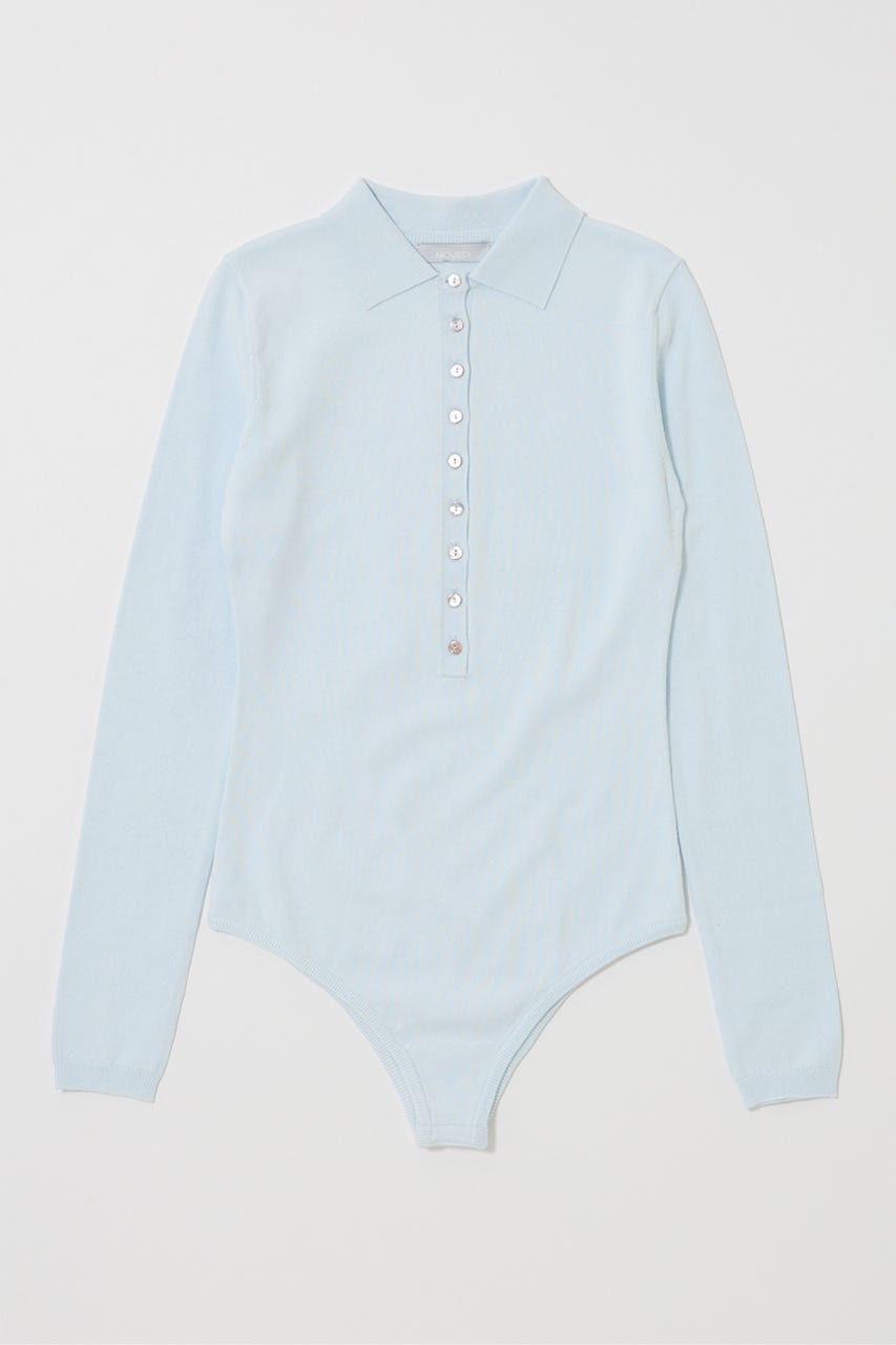 WITH COLLAR KNIT ボディースーツ L/BLU FREE
