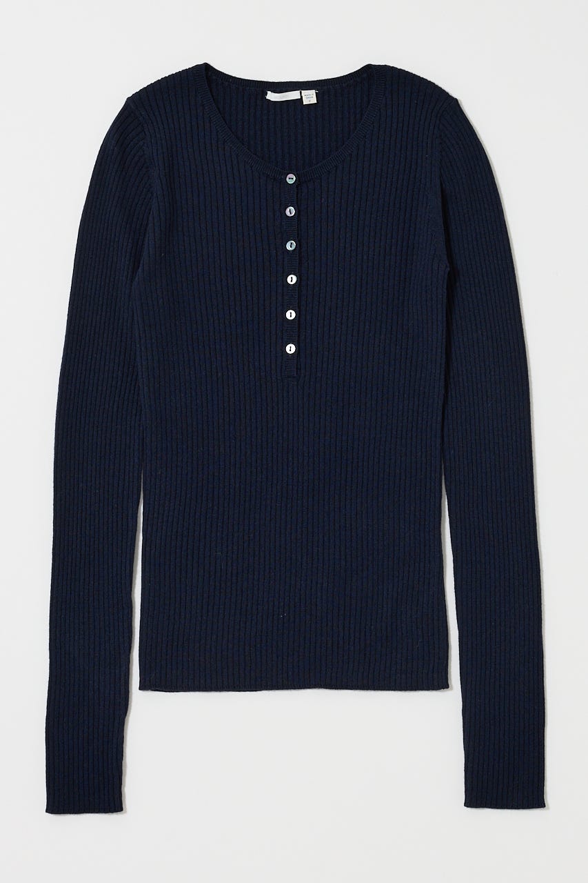 SILK MIX HENRY NECK トップス D/NVY FREE