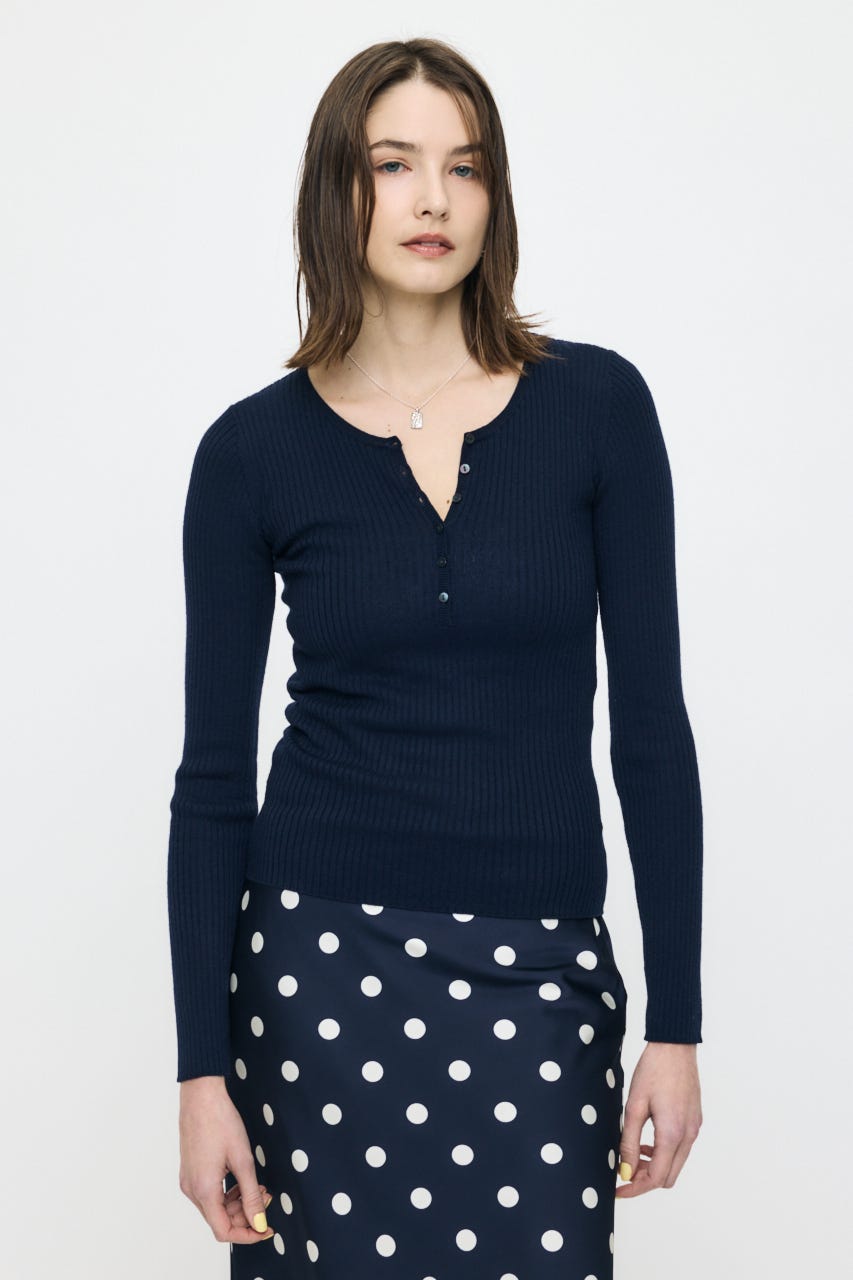 SILK MIX HENRY NECK トップス D/NVY FREE