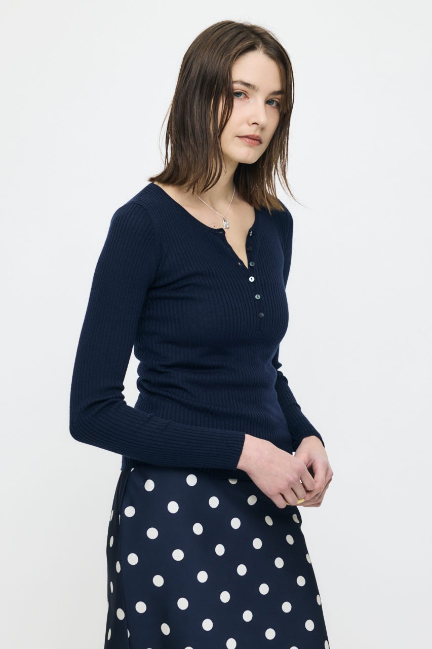 SILK MIX HENRY NECK トップス D/NVY FREE
