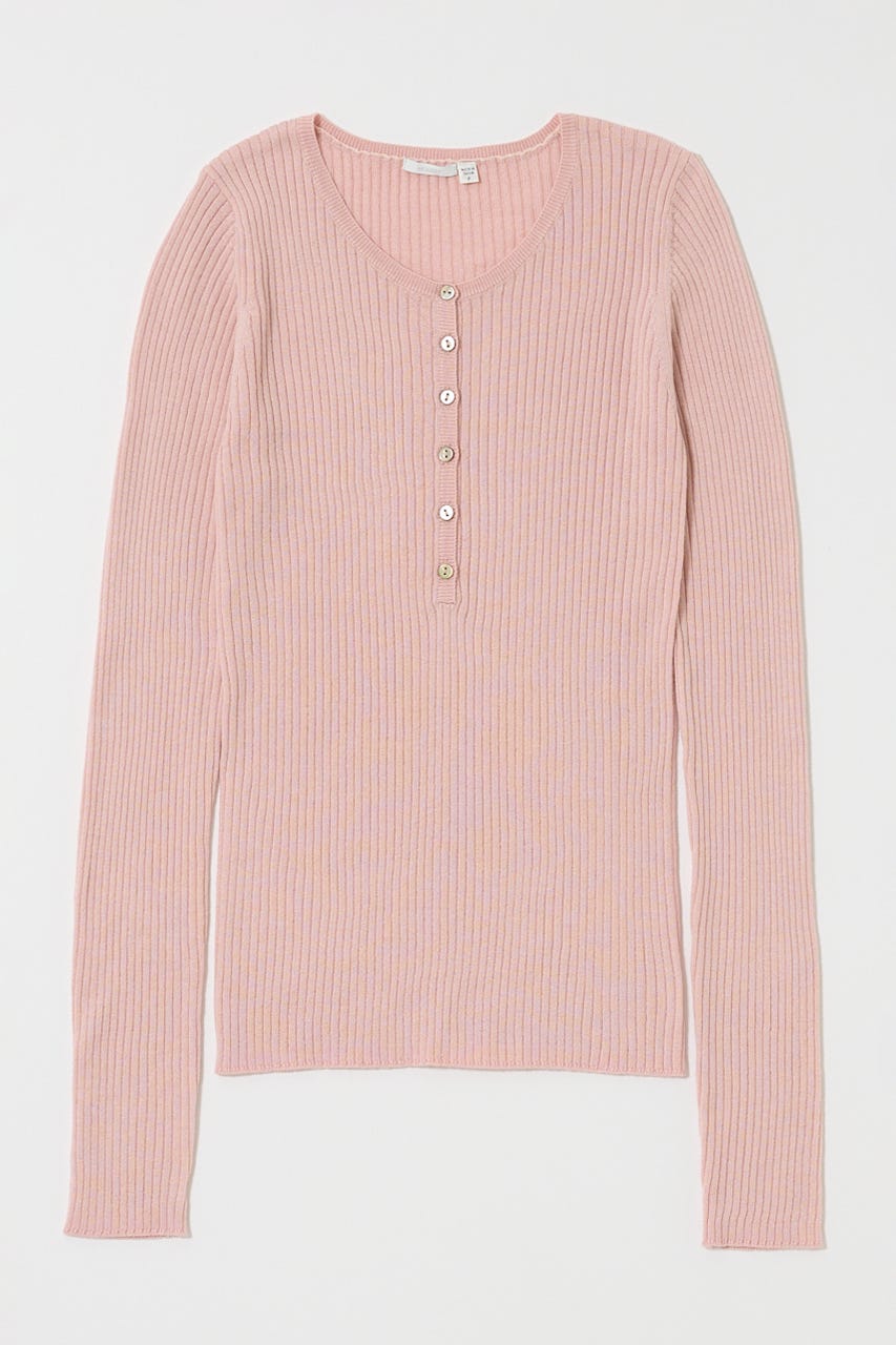 SILK MIX HENRY NECK トップス L/PNK FREE