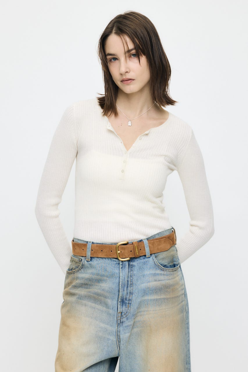 SILK MIX HENRY NECK トップス O/WHT FREE