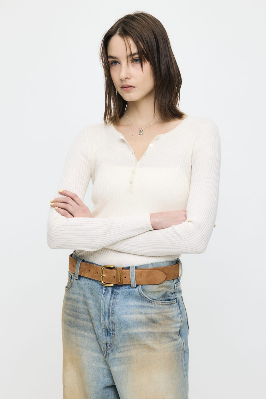 SILK MIX HENRY NECK トップス O/WHT FREE