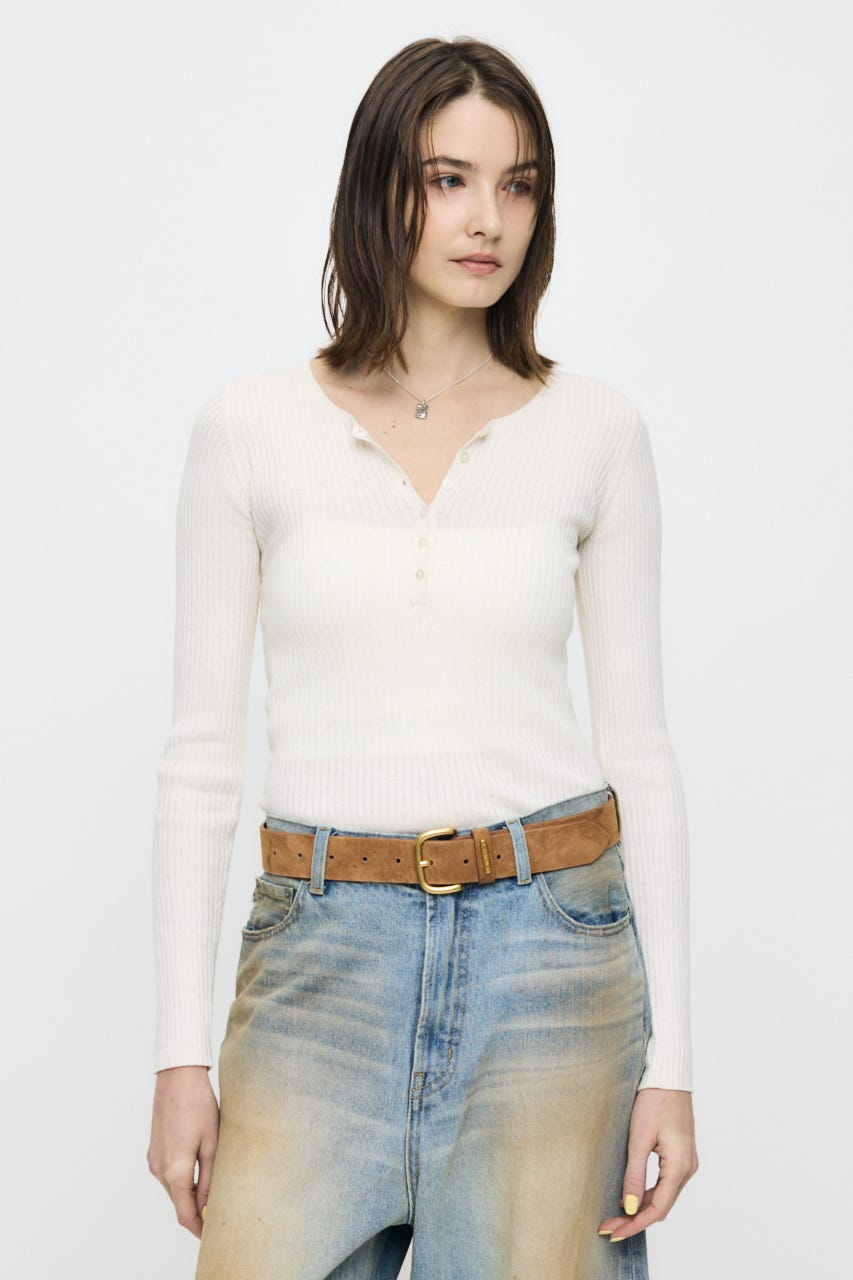 SILK MIX HENRY NECK トップス O/WHT FREE