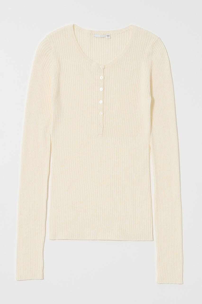 SILK MIX HENRY NECK トップス O/WHT FREE