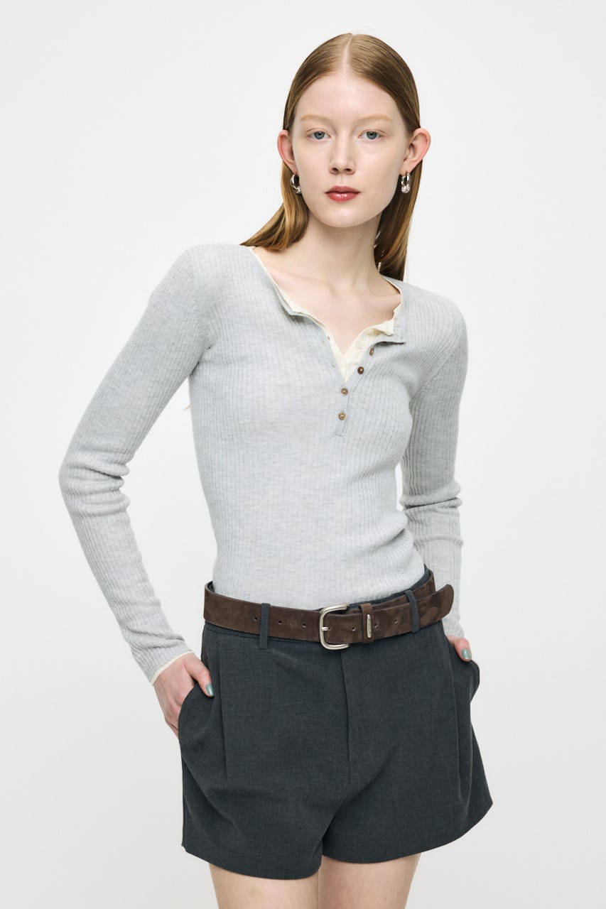 SILK MIX HENRY NECK トップス T.GRY FREE