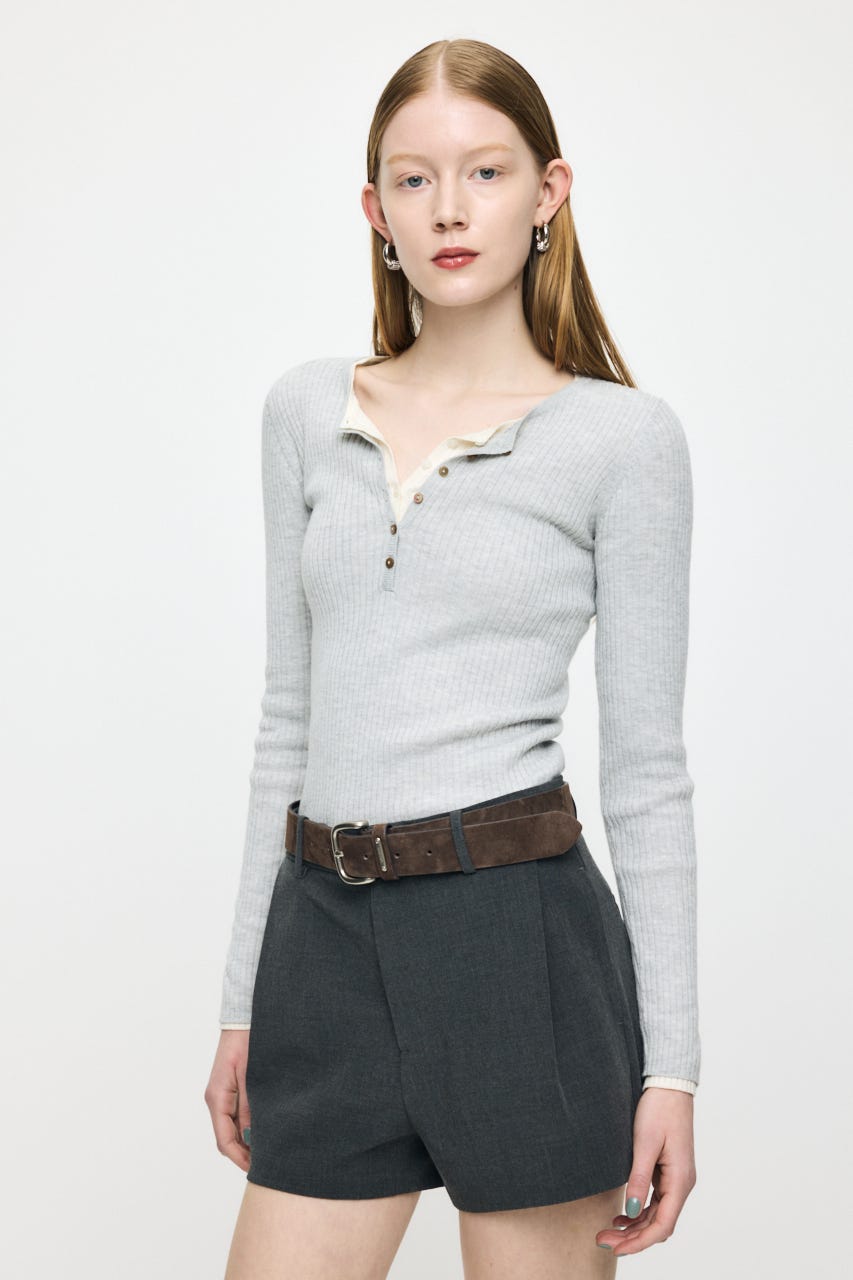 SILK MIX HENRY NECK トップス T.GRY FREE