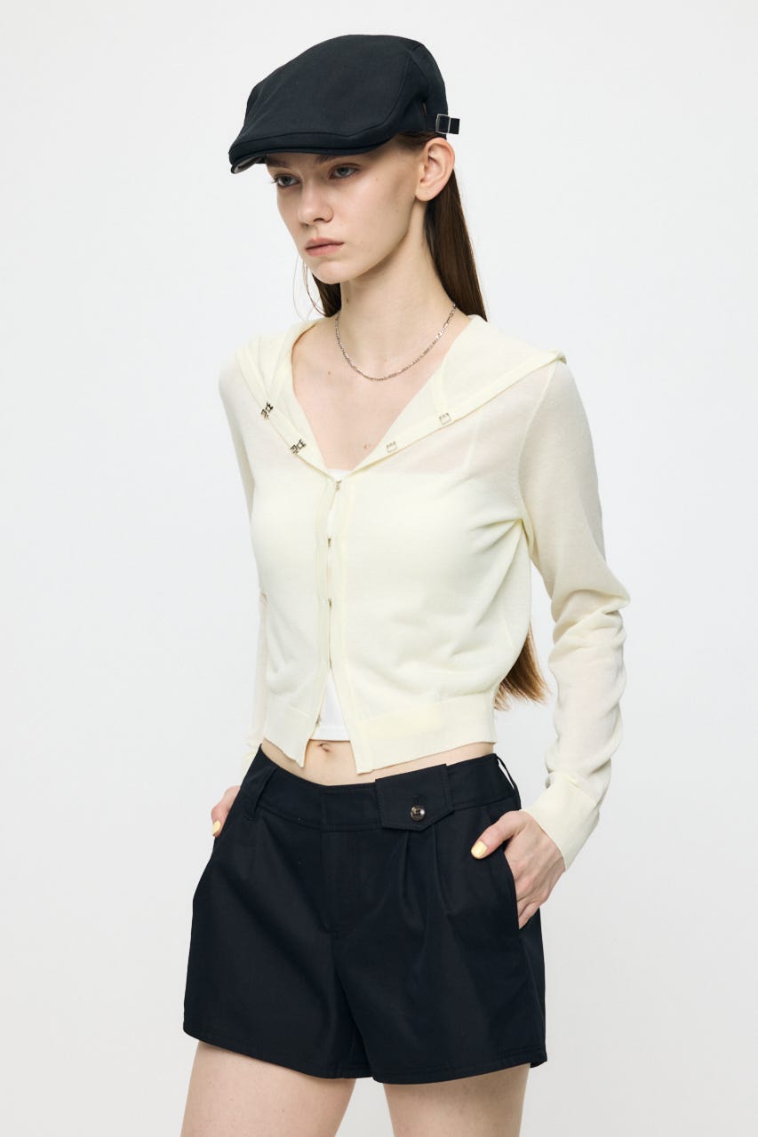 SHEER HOOKEDカーディガン O/WHT FREE