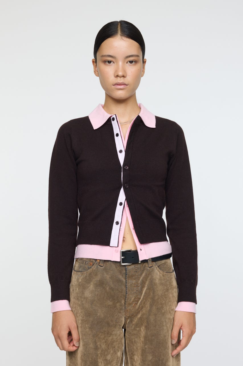 DOUBLE LAYERED ニットシャツ BRN FREE