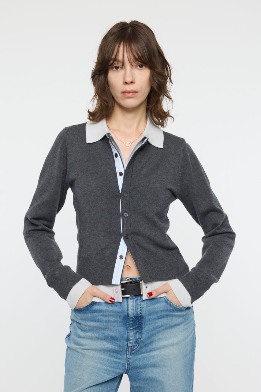 DOUBLE LAYERED ニットシャツ C.GRY FREE