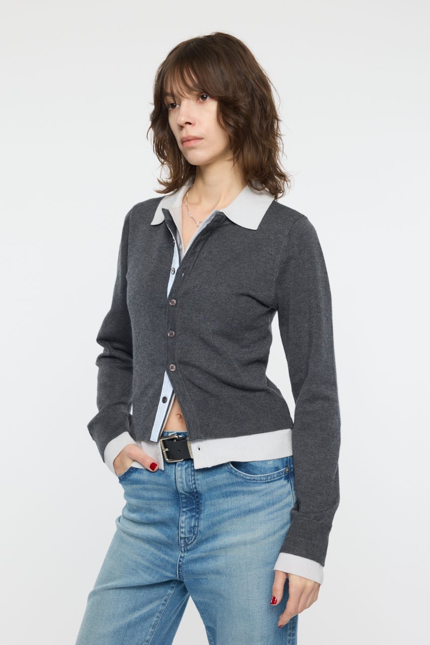 DOUBLE LAYERED ニットシャツ C.GRY FREE