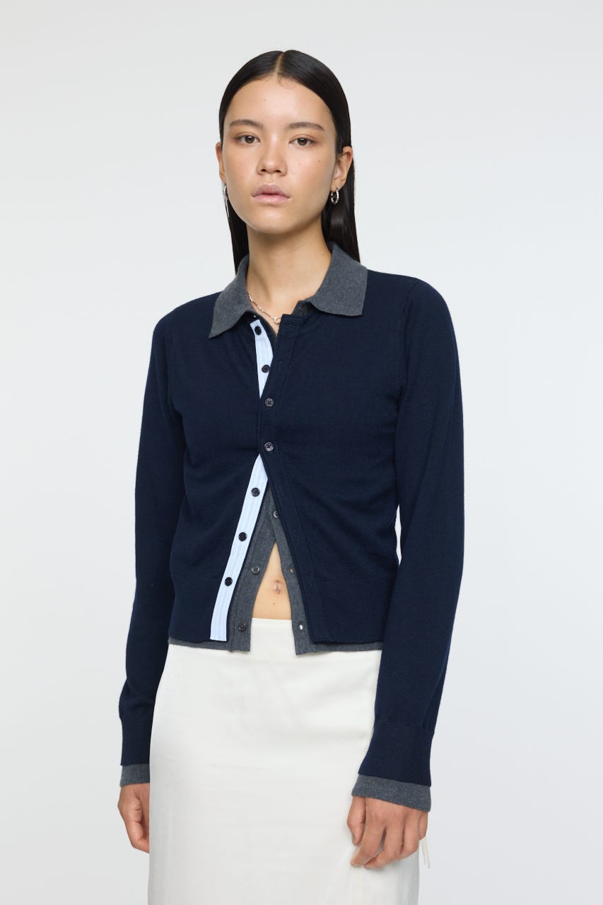 DOUBLE LAYERED ニットシャツ D/NVY FREE