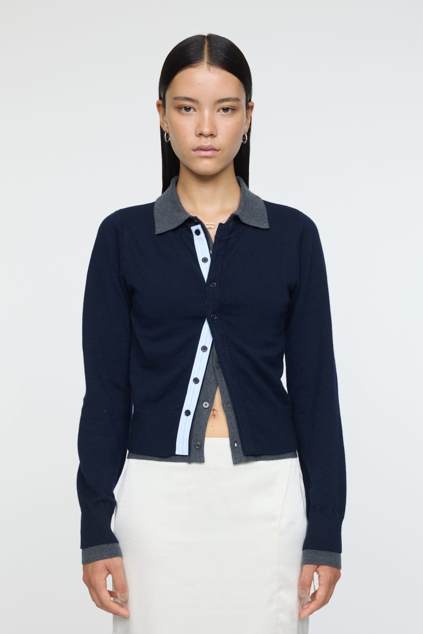 DOUBLE LAYERED ニットシャツ D/NVY FREE