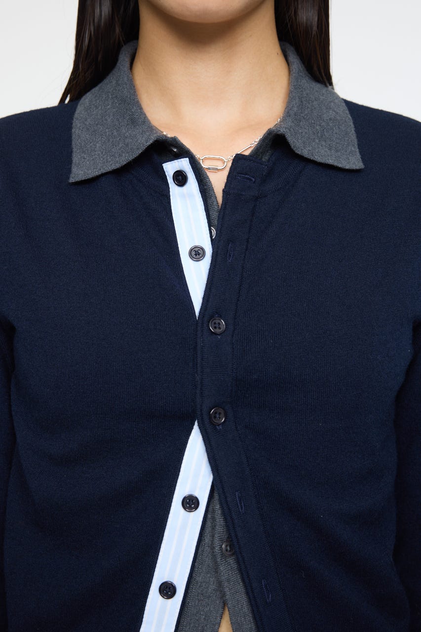 DOUBLE LAYERED ニットシャツ D/NVY FREE