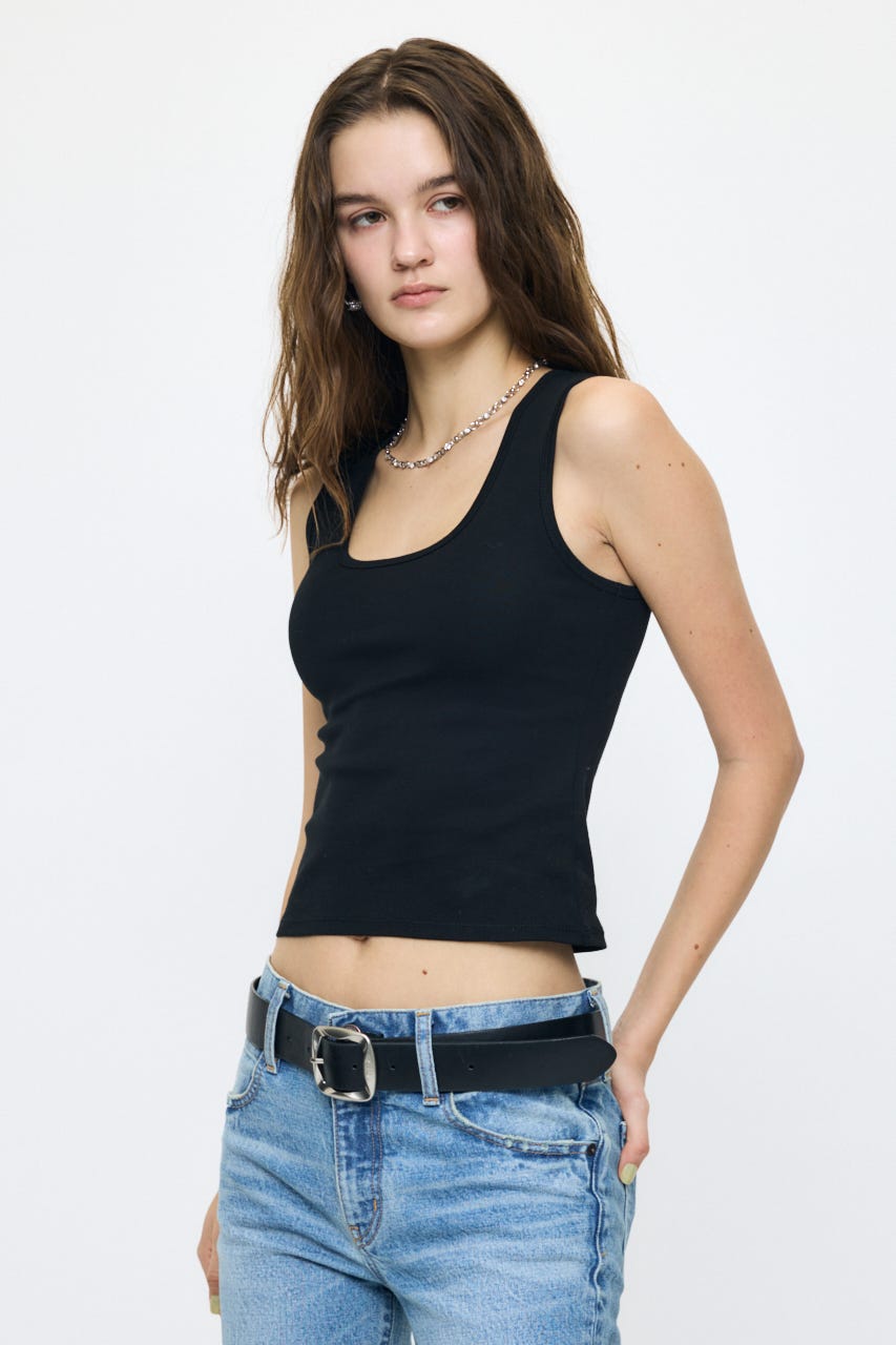 SUVIN GIZA SCOOP NECK タンク BLK 1