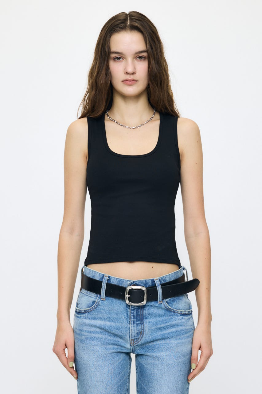 SUVIN GIZA SCOOP NECK タンク BLK 1