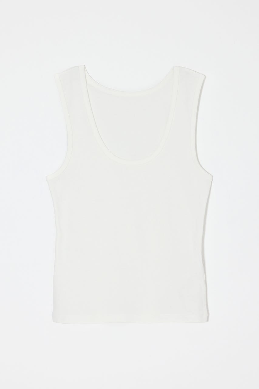 SUVIN GIZA SCOOP NECK タンク WHT 1