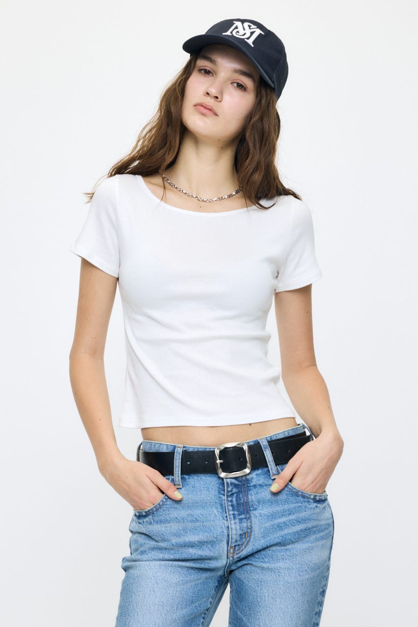 SUVIN GIZA BOAT NECK TEE WHT 1