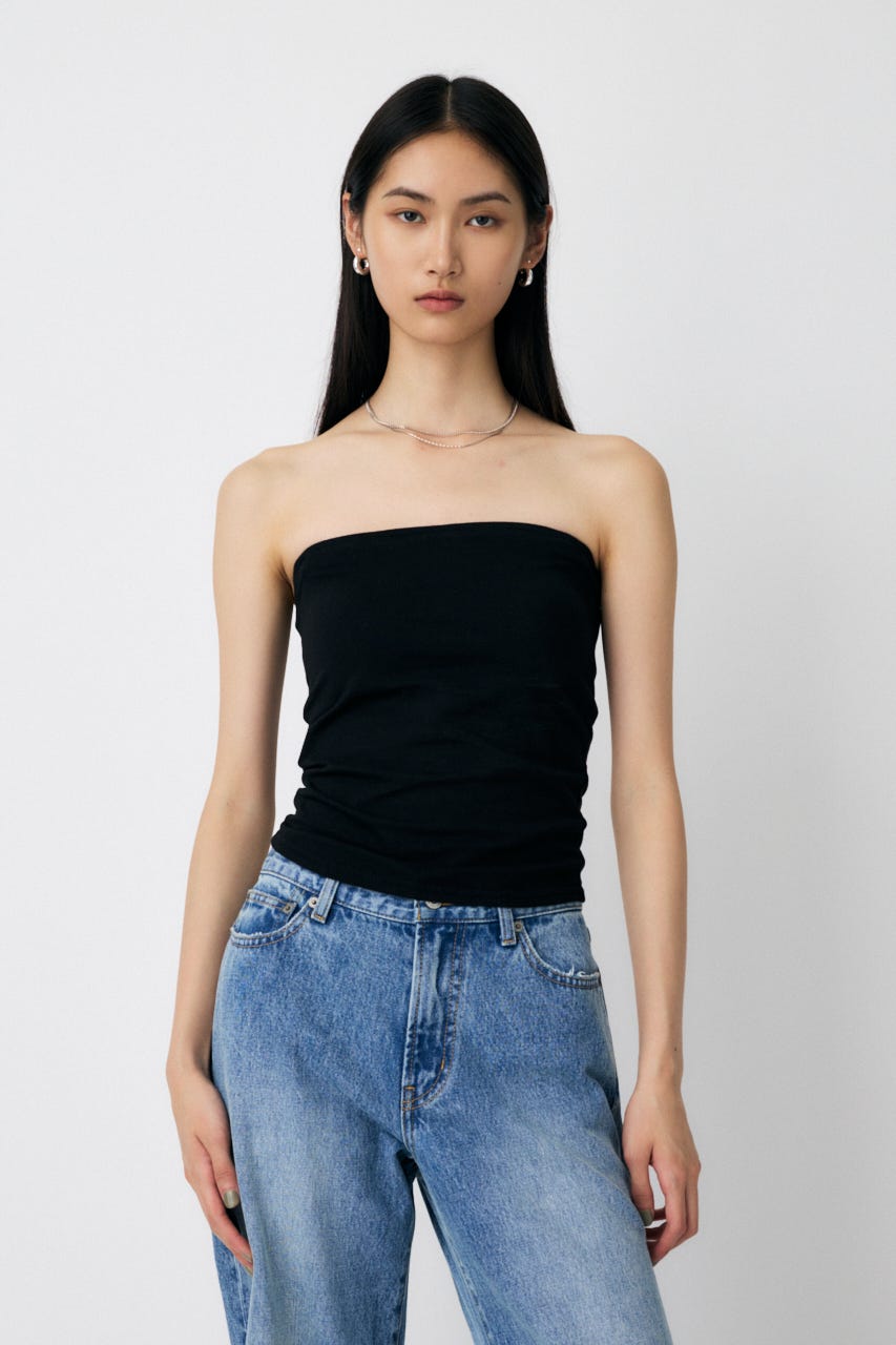 SQUARE NECK BARE キャミトップス BLK 0