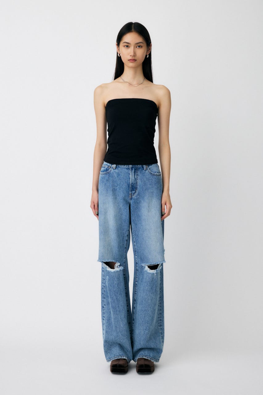 SQUARE NECK BARE キャミトップス BLK 0