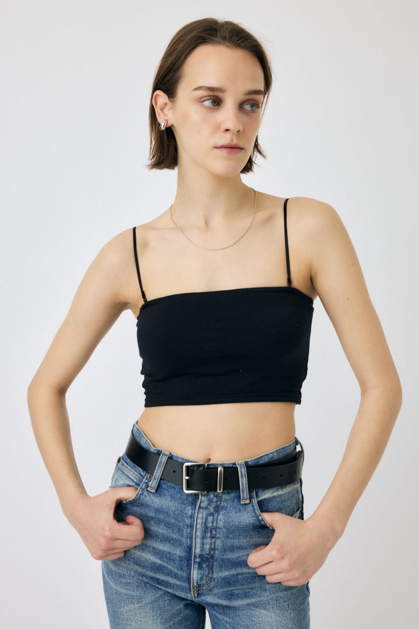 SQUARE NECK BARE キャミトップス BLK 0