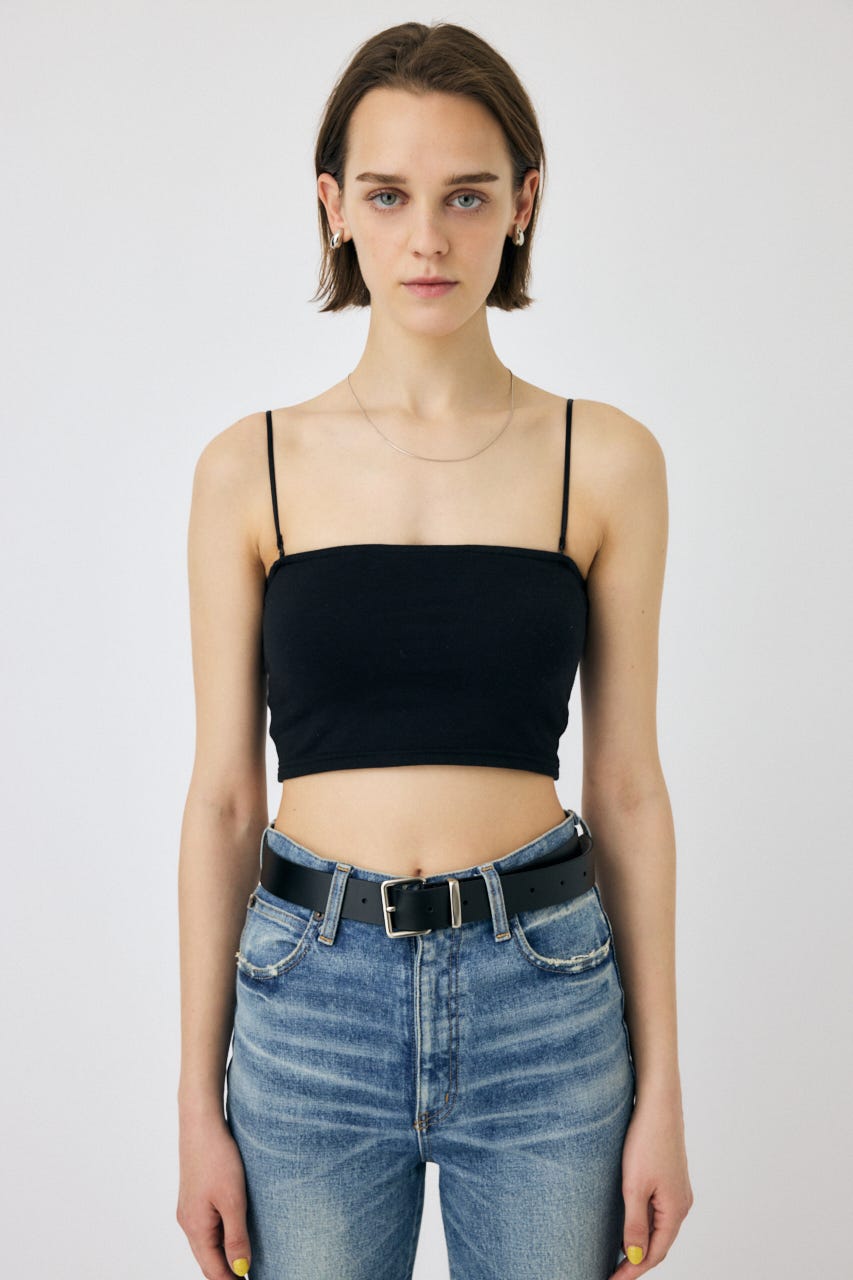 SQUARE NECK BARE キャミトップス BLK 0