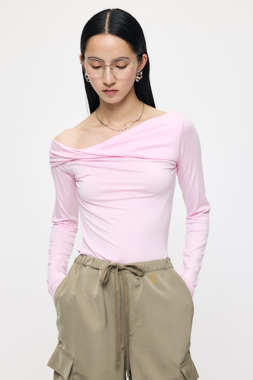 ASYMMETRY TWIST NECK トップス L/PNK FREE