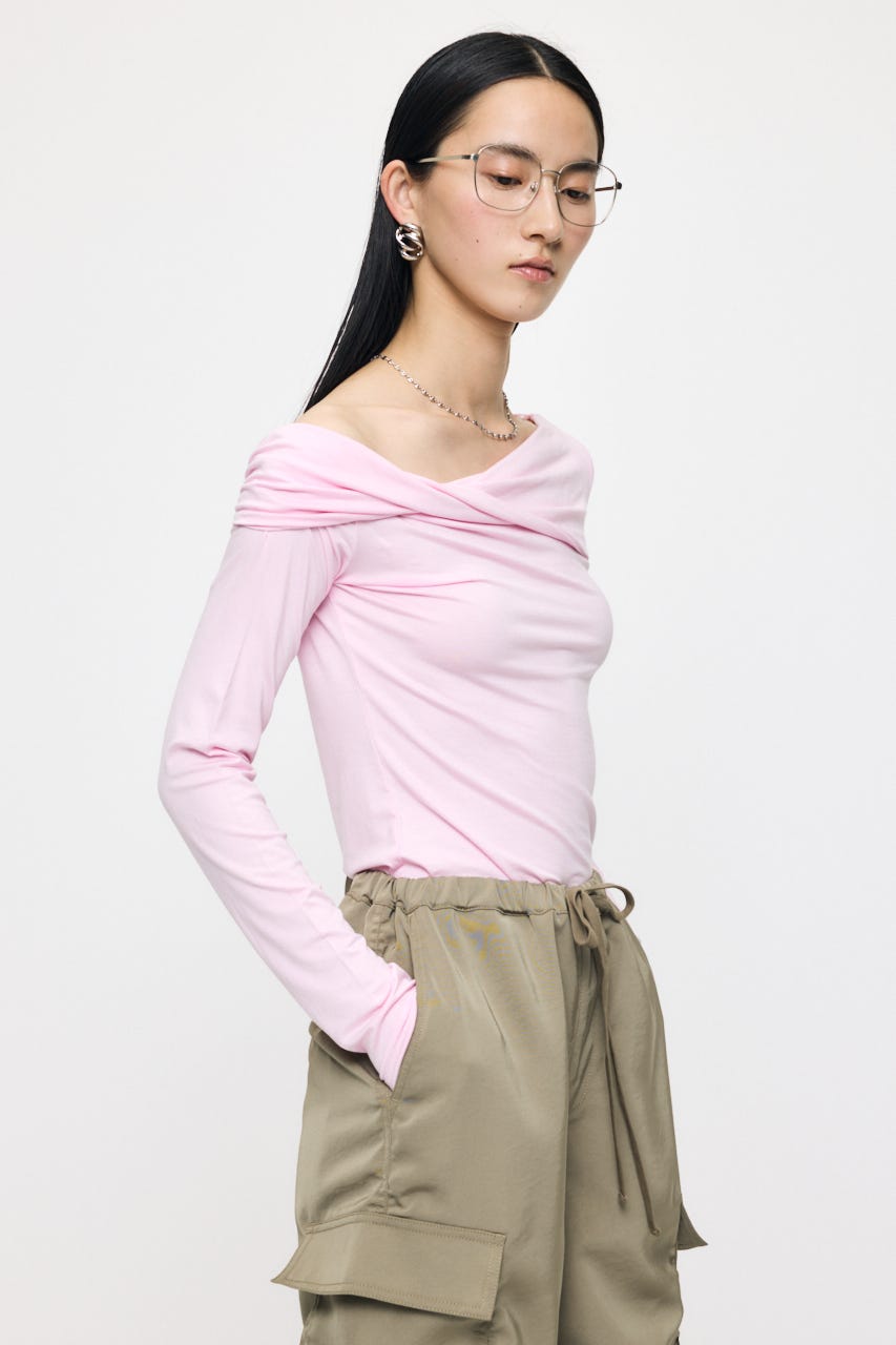 ASYMMETRY TWIST NECK トップス L/PNK FREE