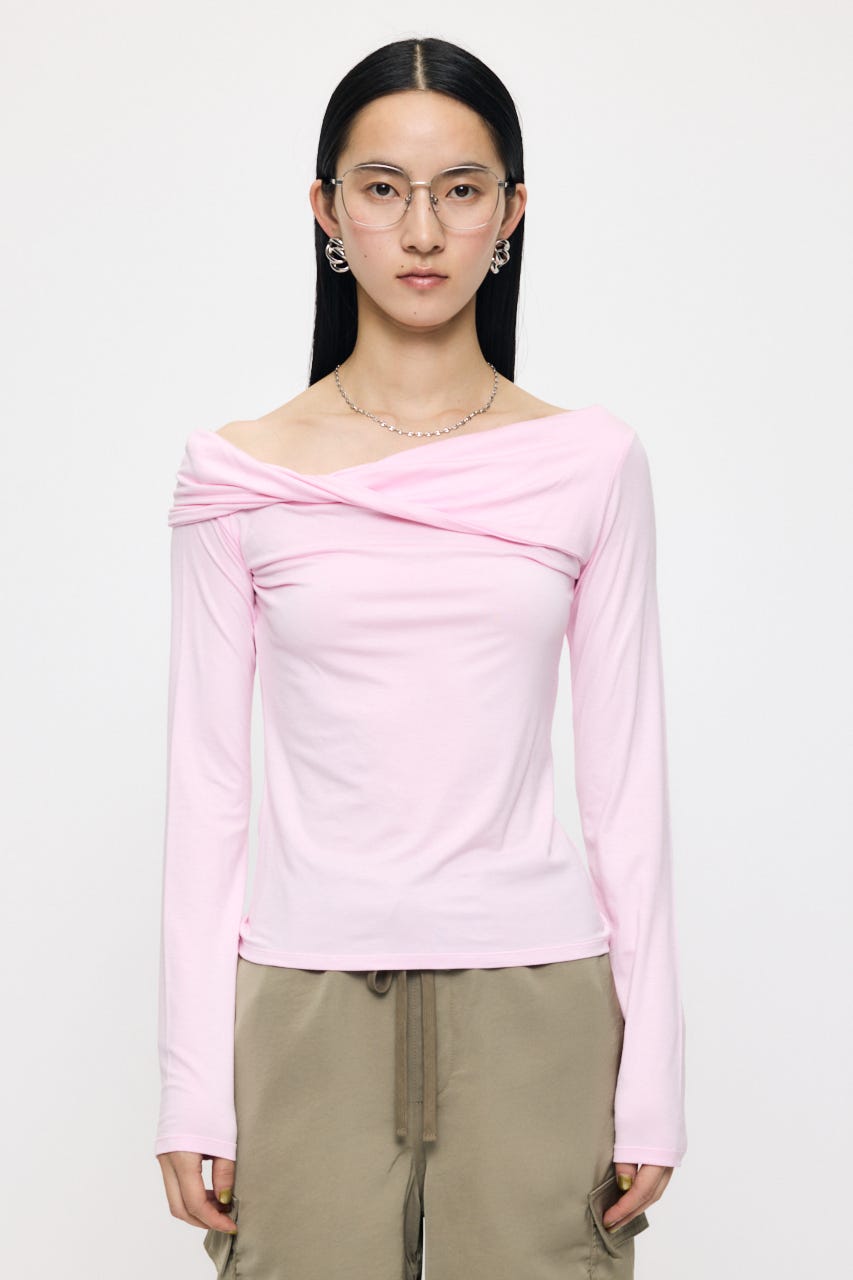 ASYMMETRY TWIST NECK トップス L/PNK FREE