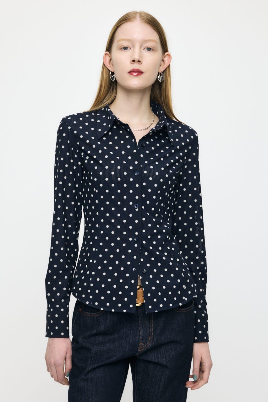 DOT TULLE シャツ 柄NVY FREE