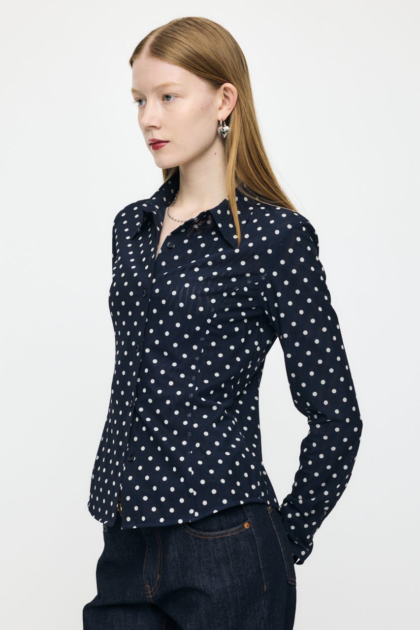 DOT TULLE シャツ 柄NVY FREE