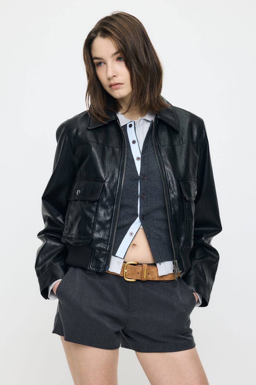 COMPACT F/LEATHER ブルゾン BLK FREE