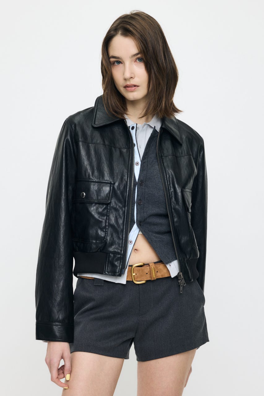 COMPACT F/LEATHER ブルゾン BLK FREE