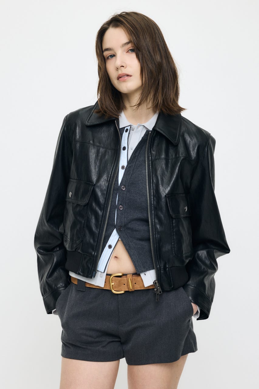 COMPACT F/LEATHER ブルゾン BLK FREE