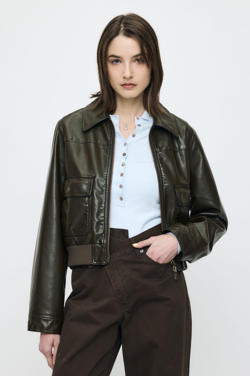 COMPACT F/LEATHER ブルゾン D/BRN FREE