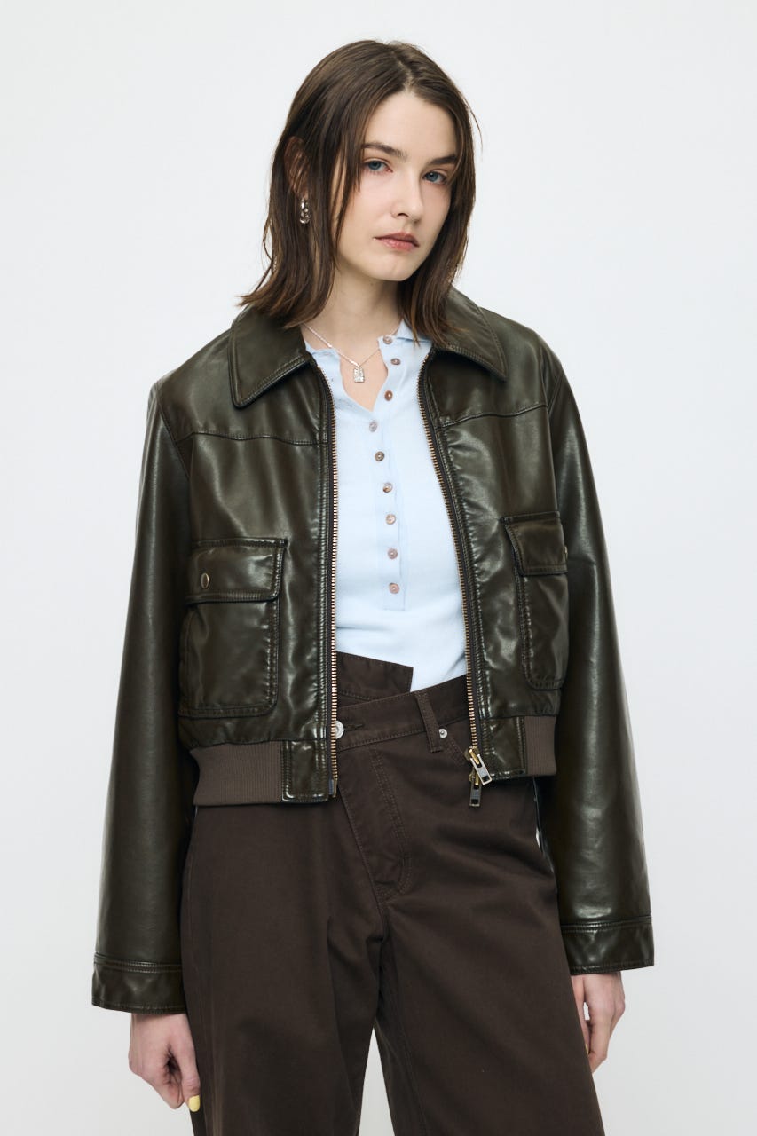 COMPACT F/LEATHER ブルゾン D/BRN FREE