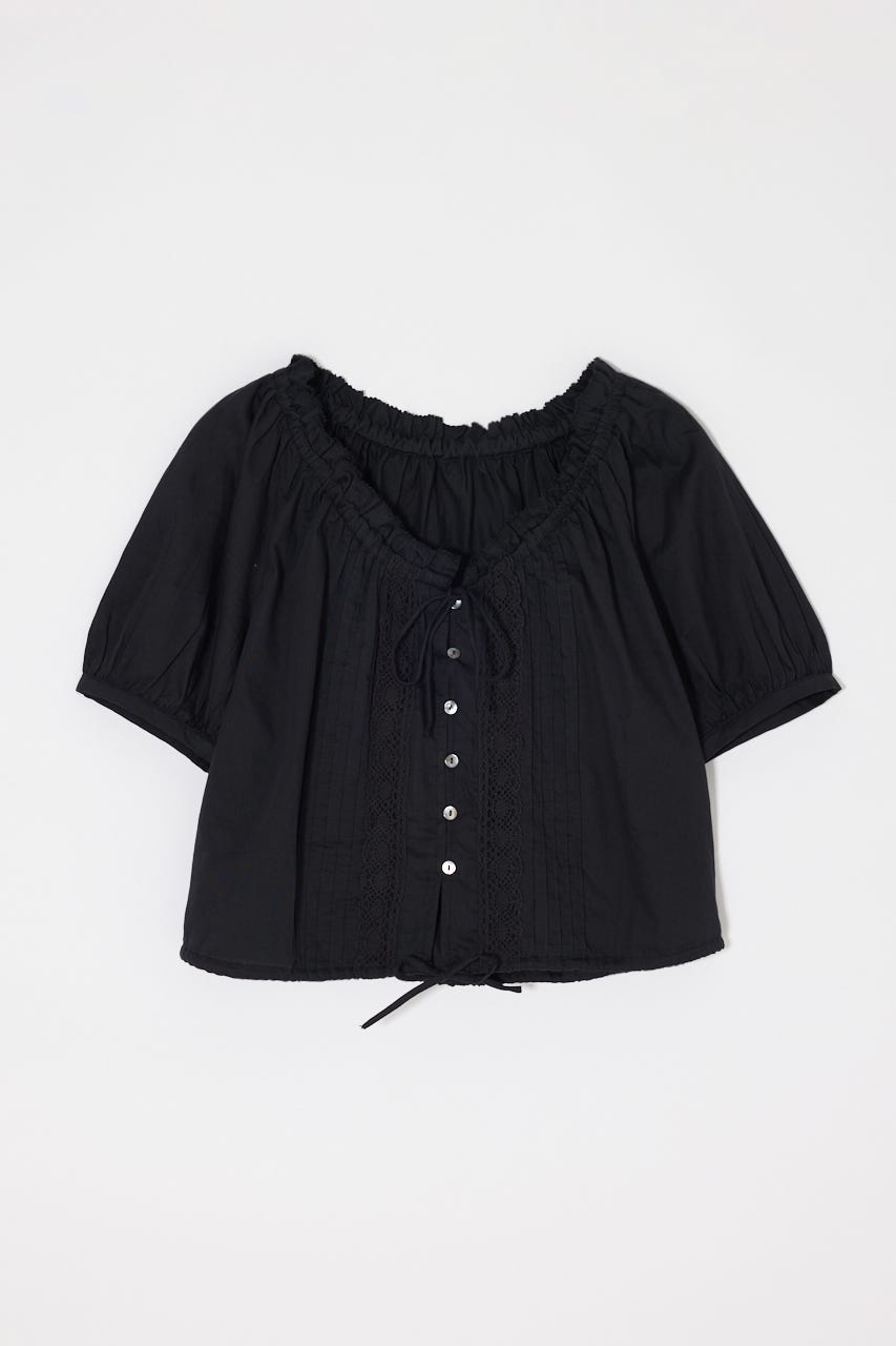 SCOOP NECK PIN TUCK ブラウス BLK FREE