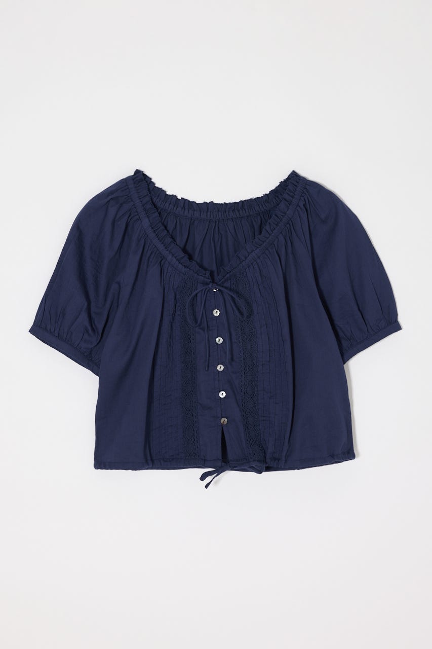 SCOOP NECK PIN TUCK ブラウス NVY FREE