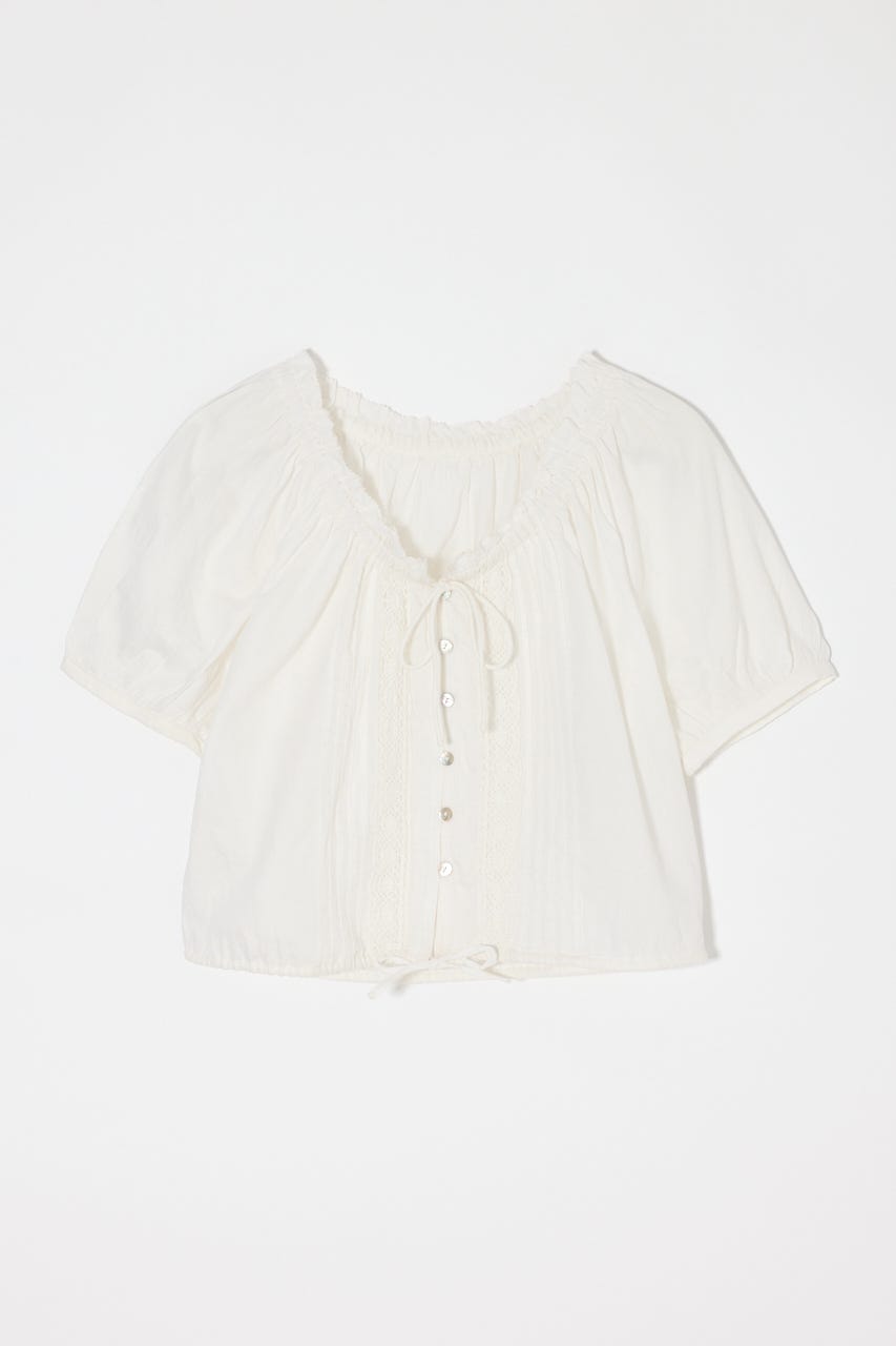 SCOOP NECK PIN TUCK ブラウス WHT FREE