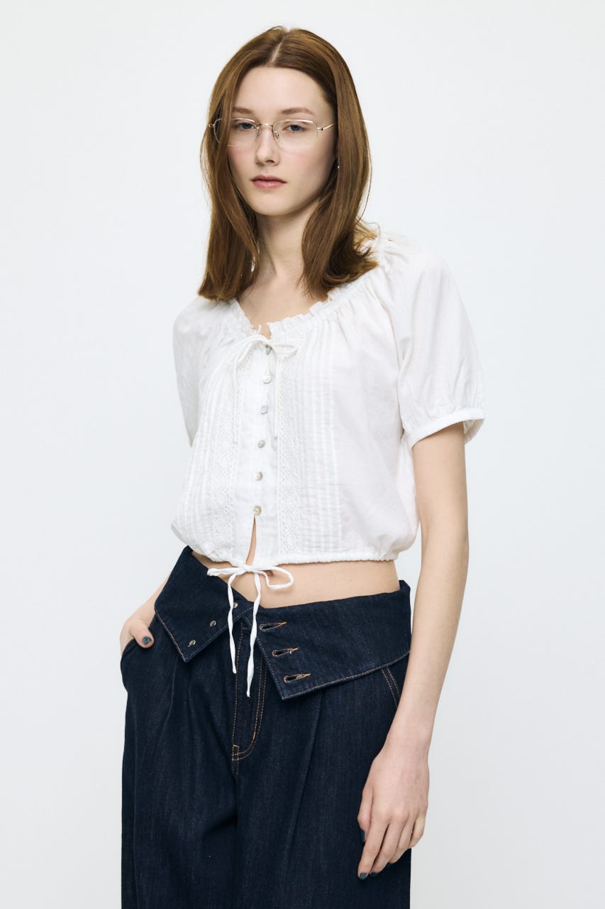 SCOOP NECK PIN TUCK ブラウス WHT FREE