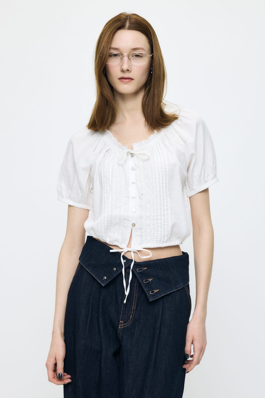 SCOOP NECK PIN TUCK ブラウス WHT FREE